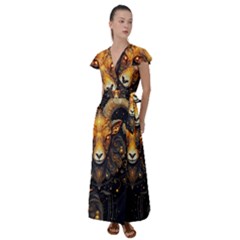 Aries Star Sign Flutter Sleeve Maxi Dress by Bangk1t