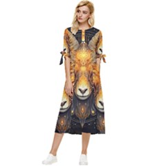 Aries Star Sign Bow Sleeve Chiffon Midi Dress by Bangk1t