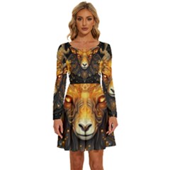 Aries Star Sign Long Sleeve Wide Neck Velvet Dress by Bangk1t