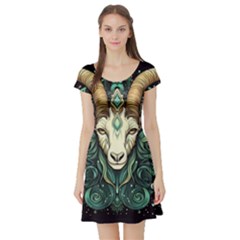 Capricorn Star Sign Short Sleeve Skater Dress by Bangk1t