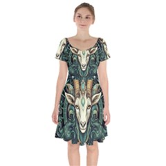 Capricorn Star Sign Short Sleeve Bardot Dress by Bangk1t