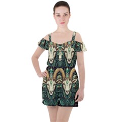 Capricorn Star Sign Ruffle Cut Out Chiffon Playsuit by Bangk1t