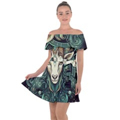 Capricorn Star Sign Off Shoulder Velour Dress by Bangk1t