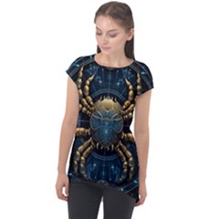 Cancer Star Sign Astrology Cap Sleeve High Low Top by Bangk1t