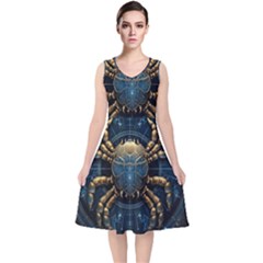 Cancer Star Sign Astrology V-neck Midi Sleeveless Dress  by Bangk1t