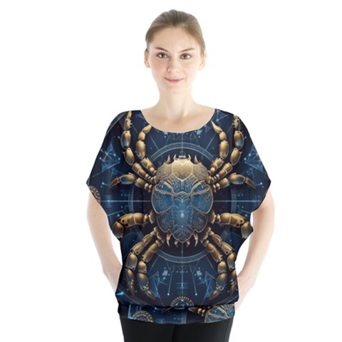 Cancer Star Sign Astrology Batwing Chiffon Blouse by Bangk1t