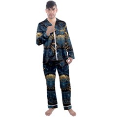 Cancer Star Sign Astrology Men s Long Sleeve Satin Pajamas Set by Bangk1t