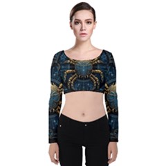 Cancer Star Sign Astrology Velvet Long Sleeve Crop Top by Bangk1t