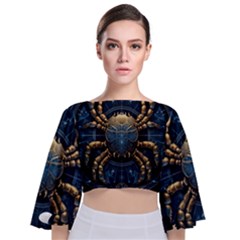 Cancer Star Sign Astrology Tie Back Butterfly Sleeve Chiffon Top by Bangk1t