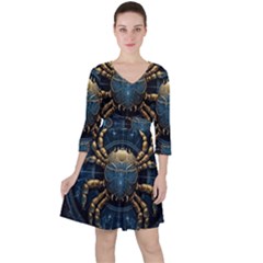 Cancer Star Sign Astrology Quarter Sleeve Ruffle Waist Dress by Bangk1t