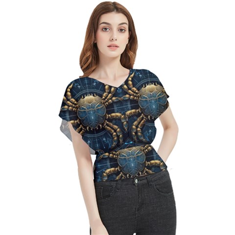 Cancer Star Sign Astrology Butterfly Chiffon Blouse by Bangk1t