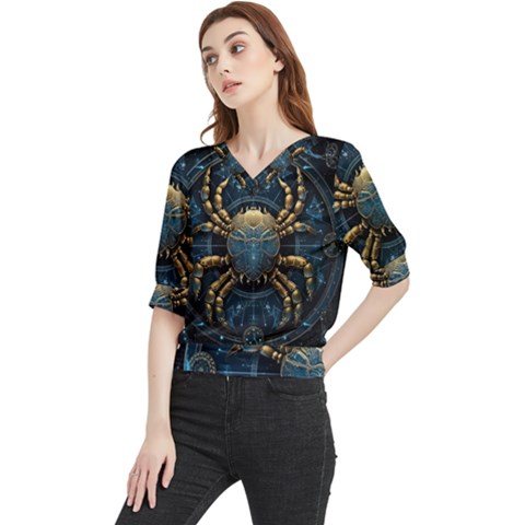 Cancer Star Sign Astrology Quarter Sleeve Blouse by Bangk1t