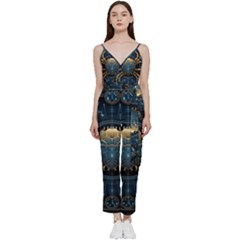 Cancer Star Sign Astrology V-neck Spaghetti Strap Tie Front Jumpsuit