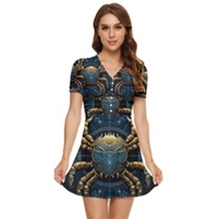 Cancer Star Sign Astrology V-neck High Waist Chiffon Mini Dress by Bangk1t