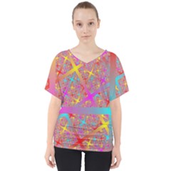 Geometric Abstract Colorful V-neck Dolman Drape Top