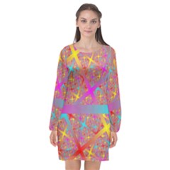 Geometric Abstract Colorful Long Sleeve Chiffon Shift Dress  by Bangk1t