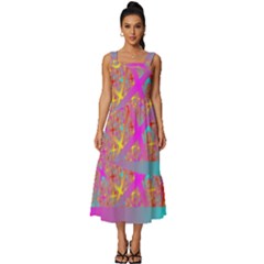 Geometric Abstract Colorful Square Neckline Tiered Midi Dress by Bangk1t