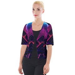 Synthwave City Retrowave Wave Cropped Button Cardigan by Bangk1t