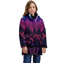 Synthwave City Retrowave Wave Kids  Hooded Longline Puffer Jacket by Bangk1t