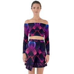 Synthwave City Retrowave Wave Off Shoulder Top With Skirt Set by Bangk1t