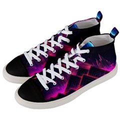 Synthwave City Retrowave Wave Men s Mid-top Canvas Sneakers by Bangk1t