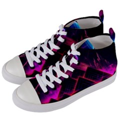 Synthwave City Retrowave Wave Women s Mid-top Canvas Sneakers by Bangk1t