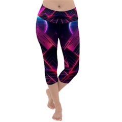 Synthwave City Retrowave Wave Lightweight Velour Capri Yoga Leggings