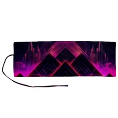 Synthwave City Retrowave Wave Roll Up Canvas Pencil Holder (m) by Bangk1t