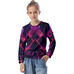 Synthwave City Retrowave Wave Kids  Long Sleeve Tee With Frill 