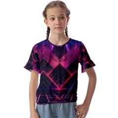 Synthwave City Retrowave Wave Kids  Cuff Sleeve Scrunch Bottom Tee