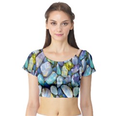 Stones Gems Multi Colored Rocks Short Sleeve Crop Top by Bangk1t