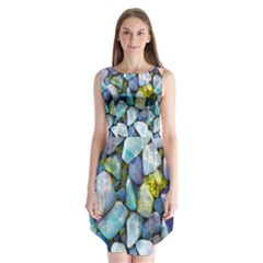 Stones Gems Multi Colored Rocks Sleeveless Chiffon Dress  