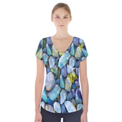 Stones Gems Multi Colored Rocks Short Sleeve Front Detail Top by Bangk1t