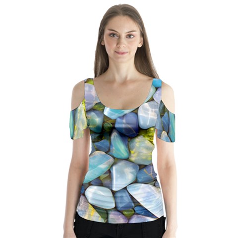 Stones Gems Multi Colored Rocks Butterfly Sleeve Cutout Tee  by Bangk1t