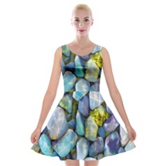 Stones Gems Multi Colored Rocks Velvet Skater Dress by Bangk1t