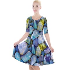 Stones Gems Multi Colored Rocks Quarter Sleeve A-line Dress by Bangk1t