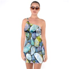 Stones Gems Multi Colored Rocks One Shoulder Ring Trim Bodycon Dress by Bangk1t