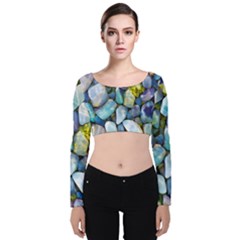 Stones Gems Multi Colored Rocks Velvet Long Sleeve Crop Top by Bangk1t