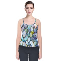 Stones Gems Multi Colored Rocks Velvet Spaghetti Strap Top by Bangk1t