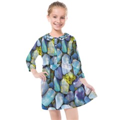 Stones Gems Multi Colored Rocks Kids  Quarter Sleeve Shirt Dress by Bangk1t