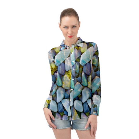 Stones Gems Multi Colored Rocks Long Sleeve Chiffon Shirt by Bangk1t