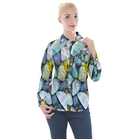 Stones Gems Multi Colored Rocks Women s Long Sleeve Pocket Shirt by Bangk1t