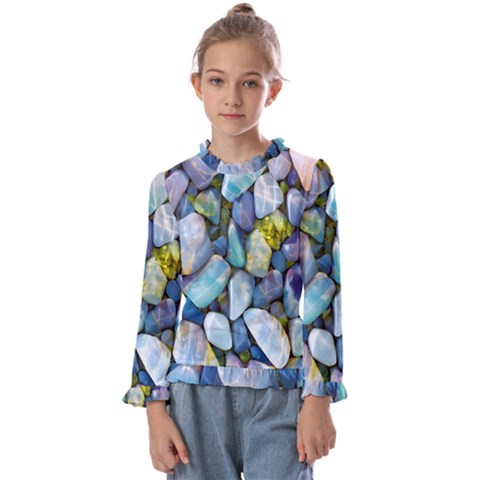 Stones Gems Multi Colored Rocks Kids  Frill Detail Tee by Bangk1t