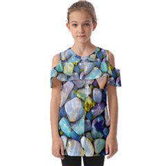 Stones Gems Multi Colored Rocks Fold Over Open Sleeve Top by Bangk1t