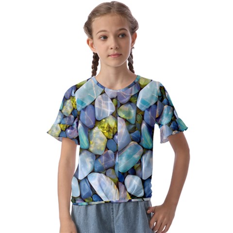 Stones Gems Multi Colored Rocks Kids  Cuff Sleeve Scrunch Bottom Tee by Bangk1t