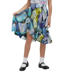 Stones Gems Multi Colored Rocks Kids  Ruffle Flared Wrap Midi Skirt