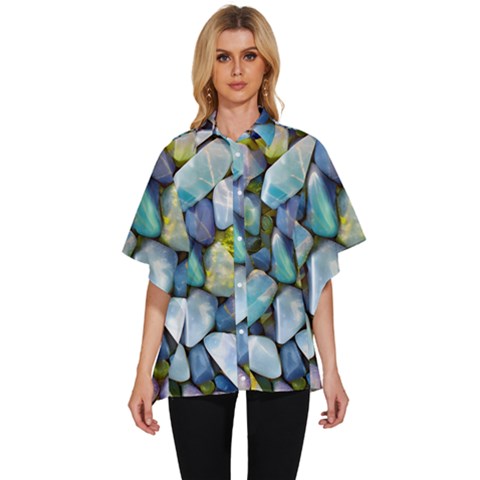 Stones Gems Multi Colored Rocks Women s Batwing Button Up Shirt by Bangk1t