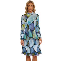 Stones Gems Multi Colored Rocks Long Sleeve Shirt Collar A-line Dress by Bangk1t