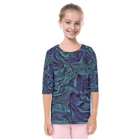 Abstract Blue Wave Texture Patten Kids  Quarter Sleeve Raglan Tee by Bangk1t