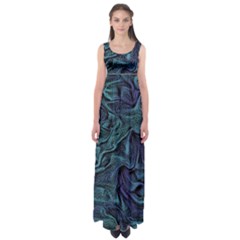 Abstract Blue Wave Texture Patten Empire Waist Maxi Dress